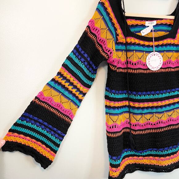 UMGEE Women's Multicolor Square Neck Crochet Knitted Pullover Sweater Large NWT - Picture 6 of 11